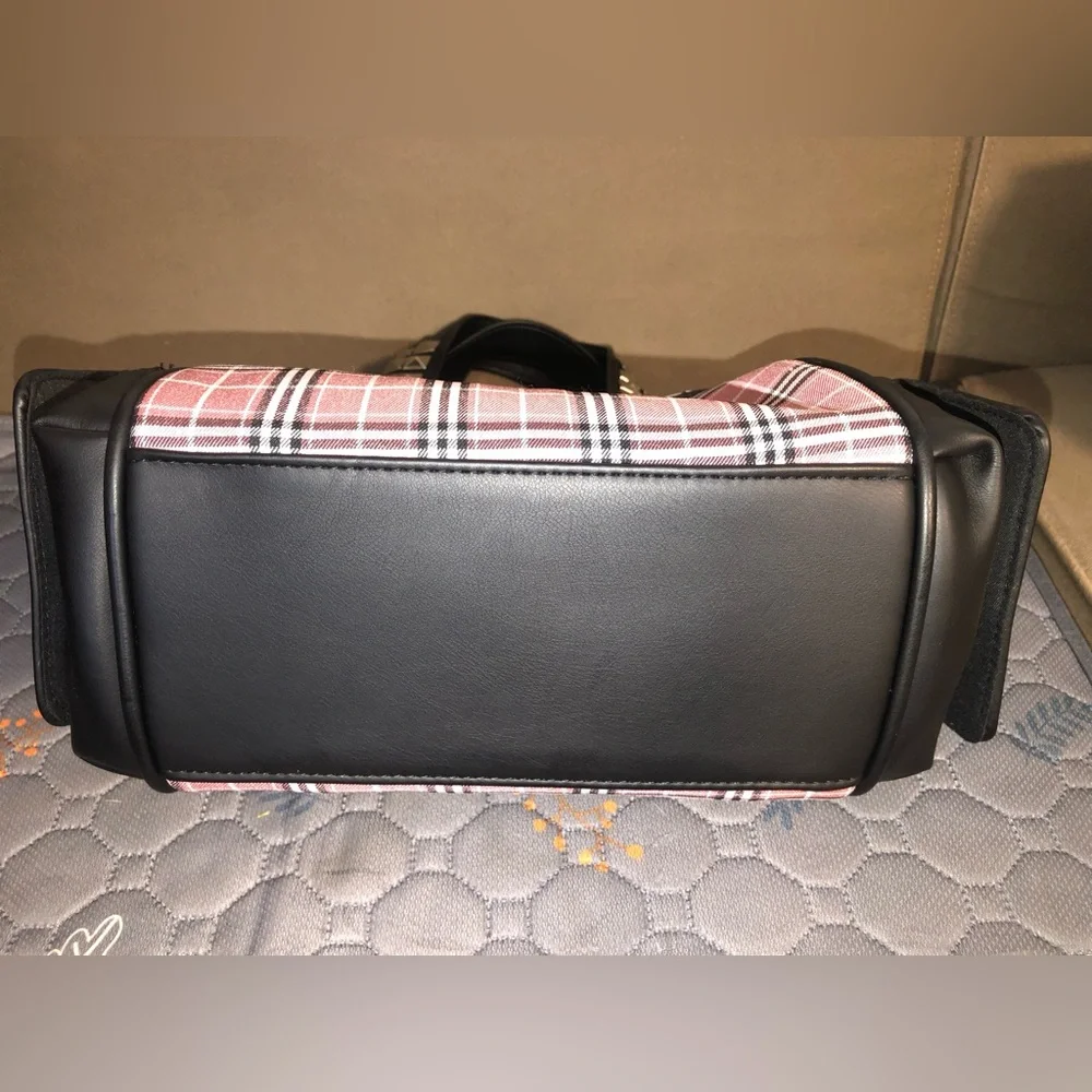 Plaid Pink Stud-Accent Satchel Handbag